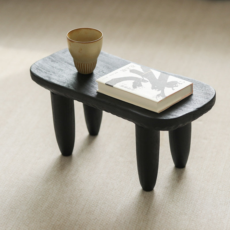 silenceafterrain - Low Solid Wood Bench & Side Table – Black Wabi-Sabi Accent
