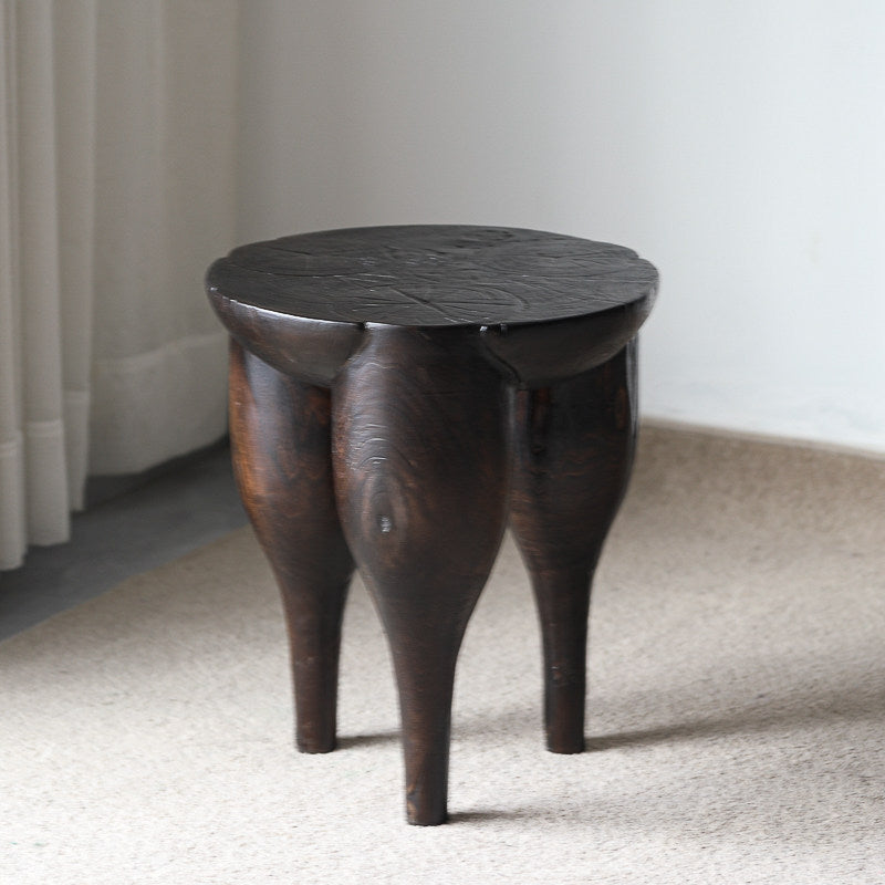 silenceafterrain - Sculptural Solid Wood Accent Stool – Charcoal Black
