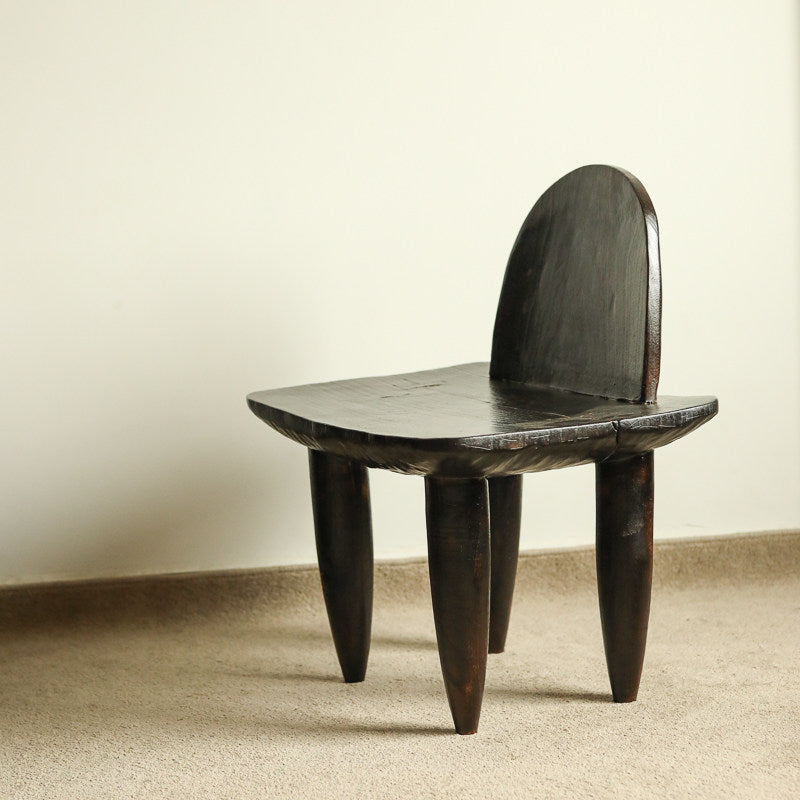 silenceafterrain - Sculptural Solid Wood High-Back Chair – Charcoal Black