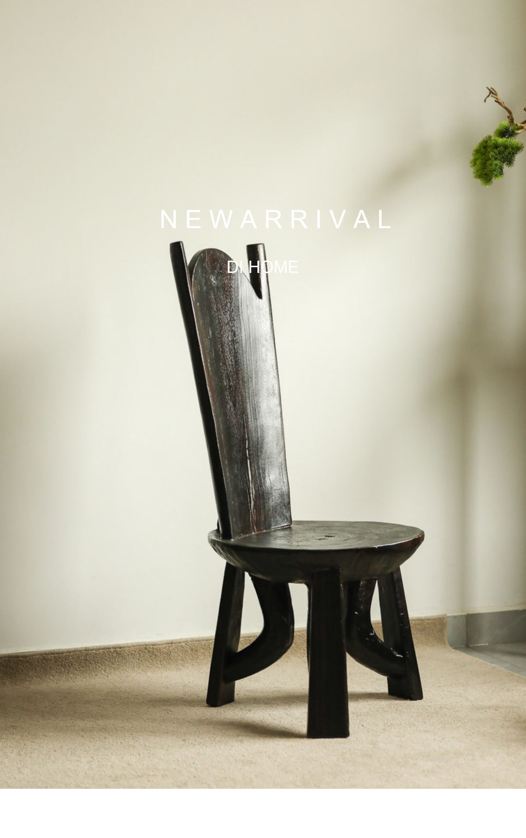 silenceafterrain - Sculptural High-Back Solid Wood Chair – Charcoal Black