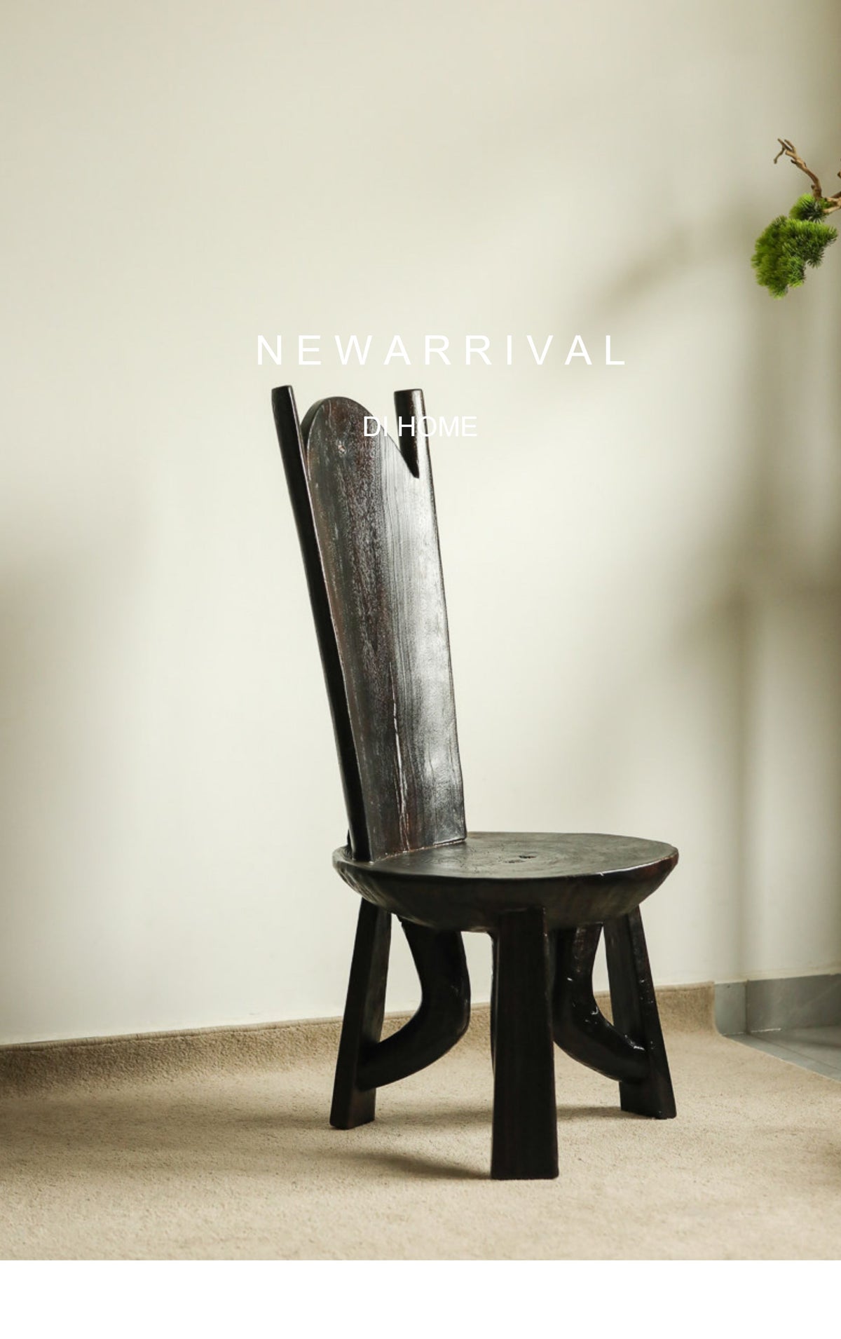 silenceafterrain - Sculptural High-Back Solid Wood Chair – Charcoal Black