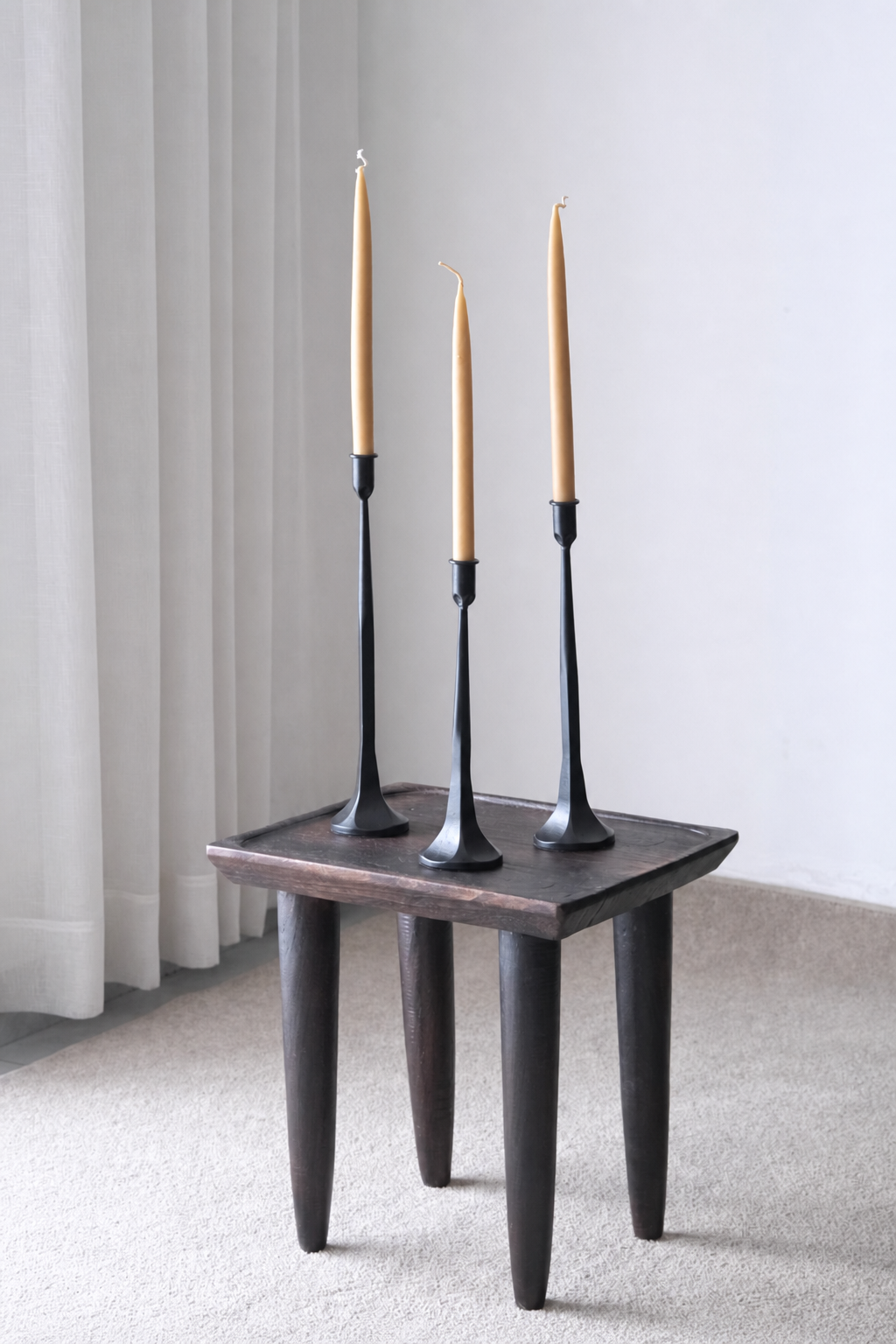 silenceafterrain - Solid Wood Accent Stool & Side Table – Black-Brown Wabi-Sabi Furniture
