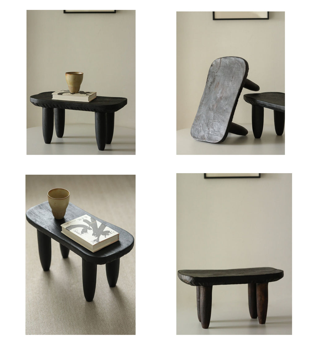 silenceafterrain - Low Solid Wood Bench & Side Table – Black Wabi-Sabi Accent