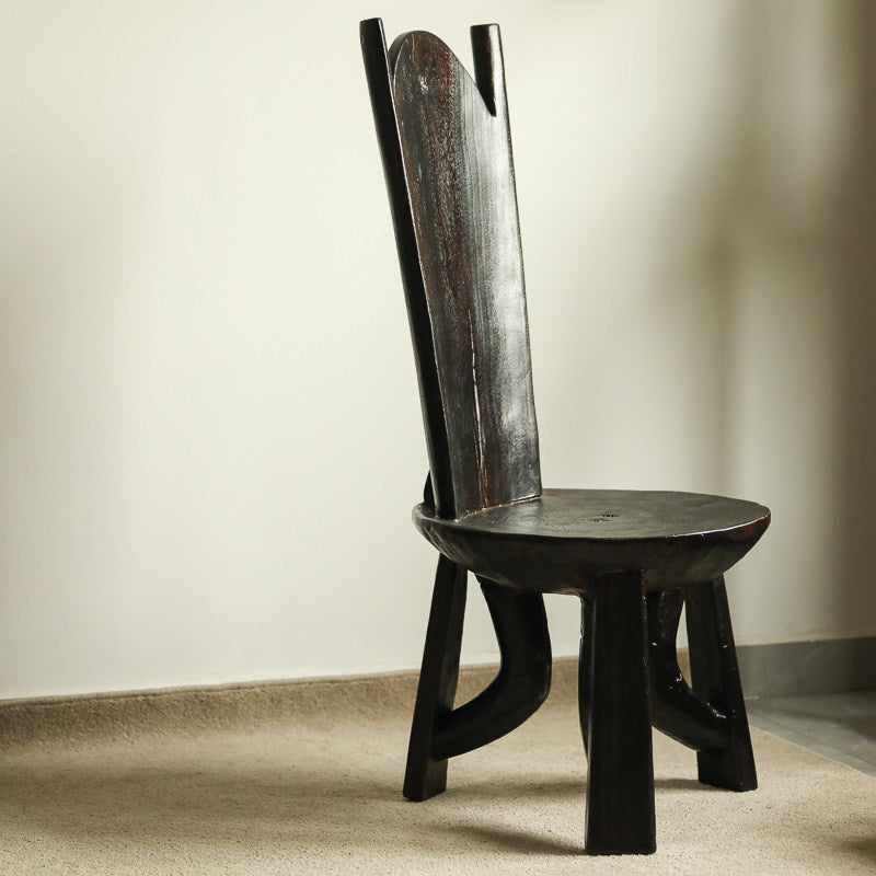 silenceafterrain - Sculptural High-Back Solid Wood Chair – Charcoal Black