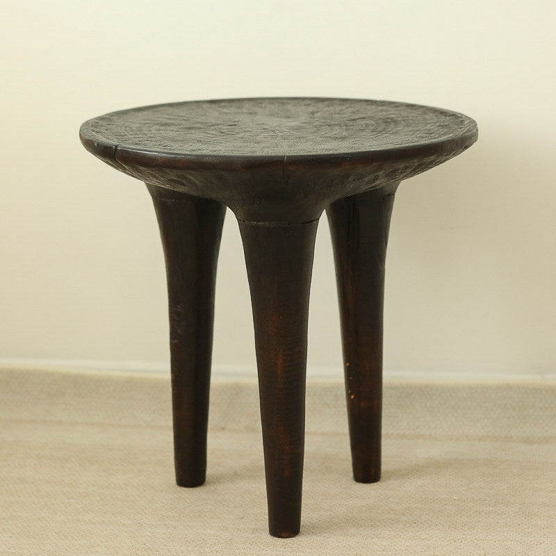 silenceafterrain - Round Solid Wood Side Table – Charcoal Black Wabi-Sabi Accent Table