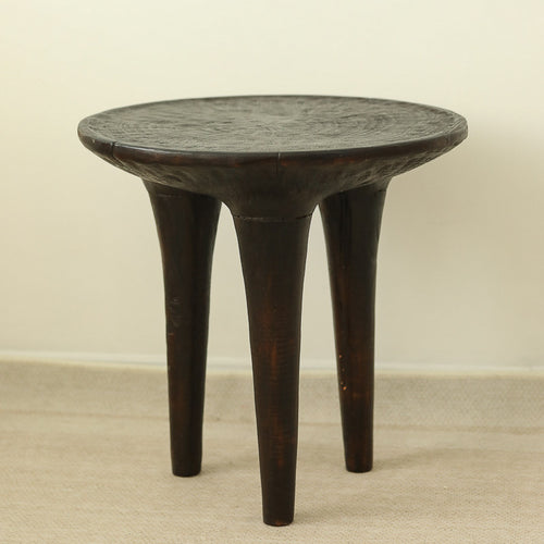 silenceafterrain - Round Solid Wood Side Table – Charcoal Black Wabi-Sabi Accent Table