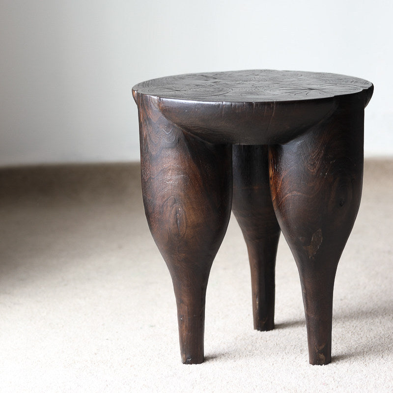 silenceafterrain - Sculptural Solid Wood Accent Stool – Charcoal Black