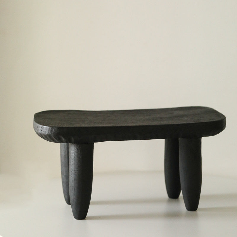 silenceafterrain - Low Solid Wood Bench & Side Table – Black Wabi-Sabi Accent