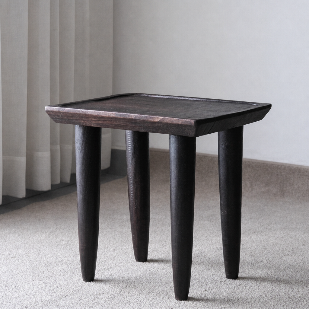 silenceafterrain - Solid Wood Accent Stool & Side Table – Black-Brown Wabi-Sabi Furniture