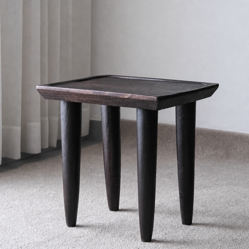 silenceafterrain - Solid Wood Accent Stool & Side Table – Black-Brown Wabi-Sabi Furniture