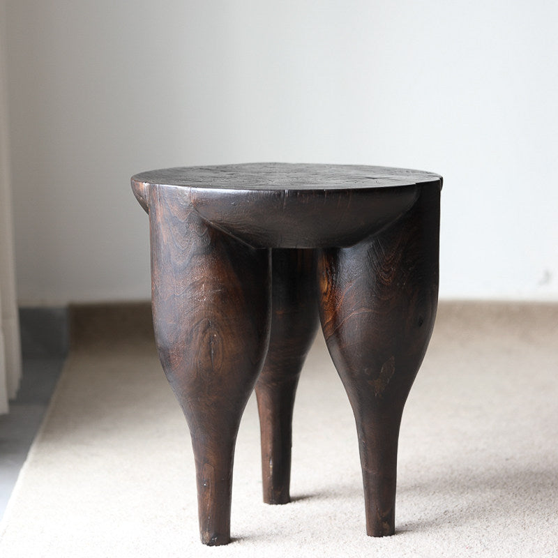 silenceafterrain - Sculptural Solid Wood Accent Stool – Charcoal Black