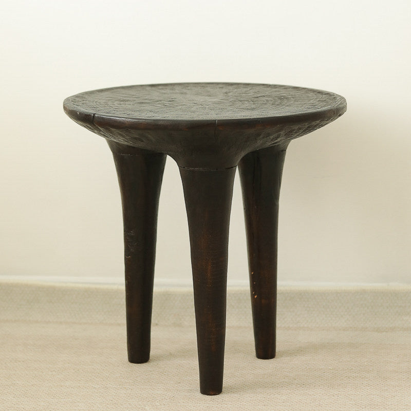 silenceafterrain - Round Solid Wood Side Table – Charcoal Black Wabi-Sabi Accent Table