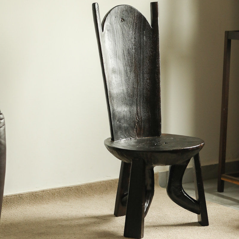 silenceafterrain - Sculptural High-Back Solid Wood Chair – Charcoal Black