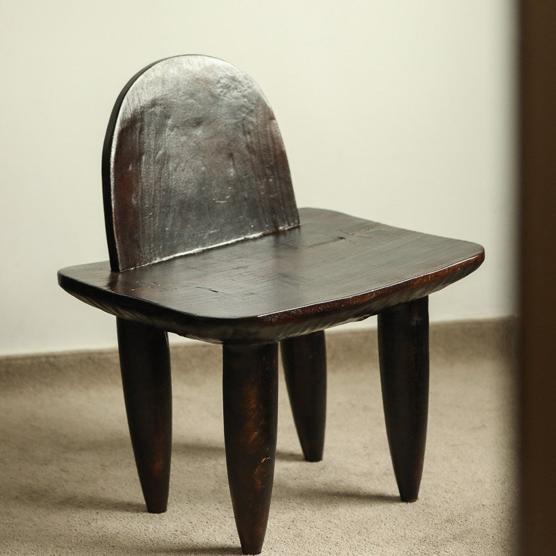 silenceafterrain - Sculptural Solid Wood High-Back Chair – Charcoal Black