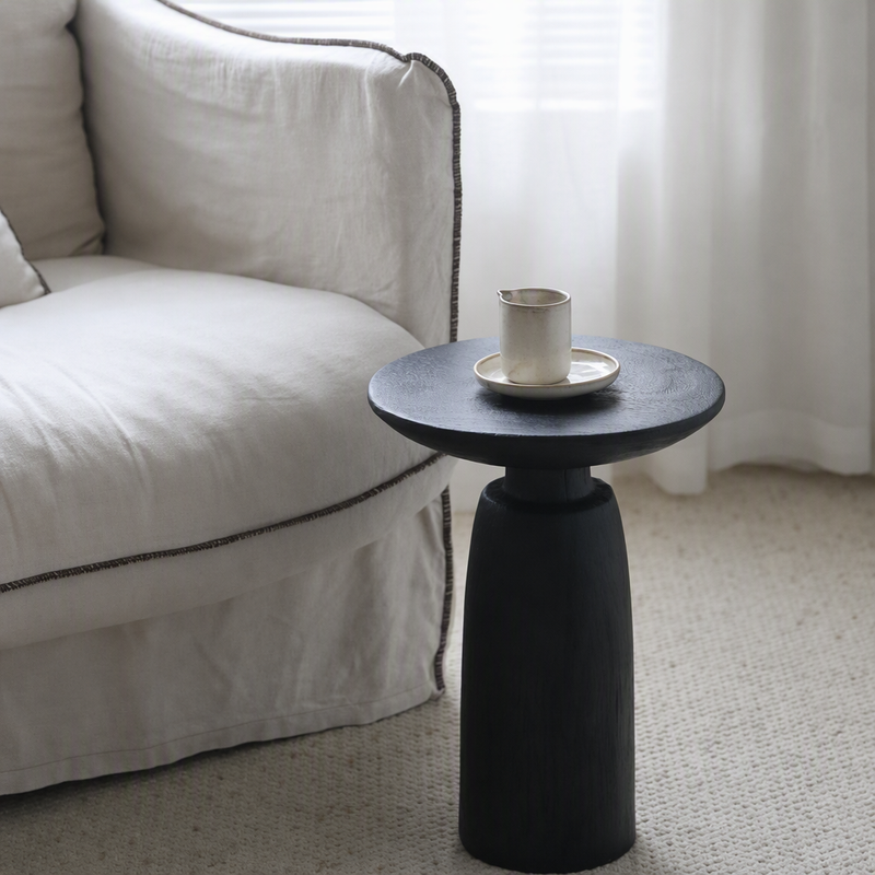 silenceafterrain - Sculptural Black Wood Pedestal Side Table