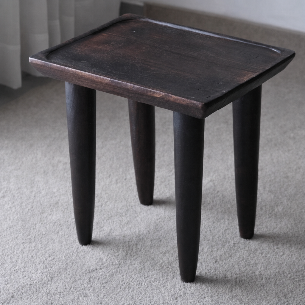 silenceafterrain - Solid Wood Accent Stool & Side Table – Black-Brown Wabi-Sabi Furniture