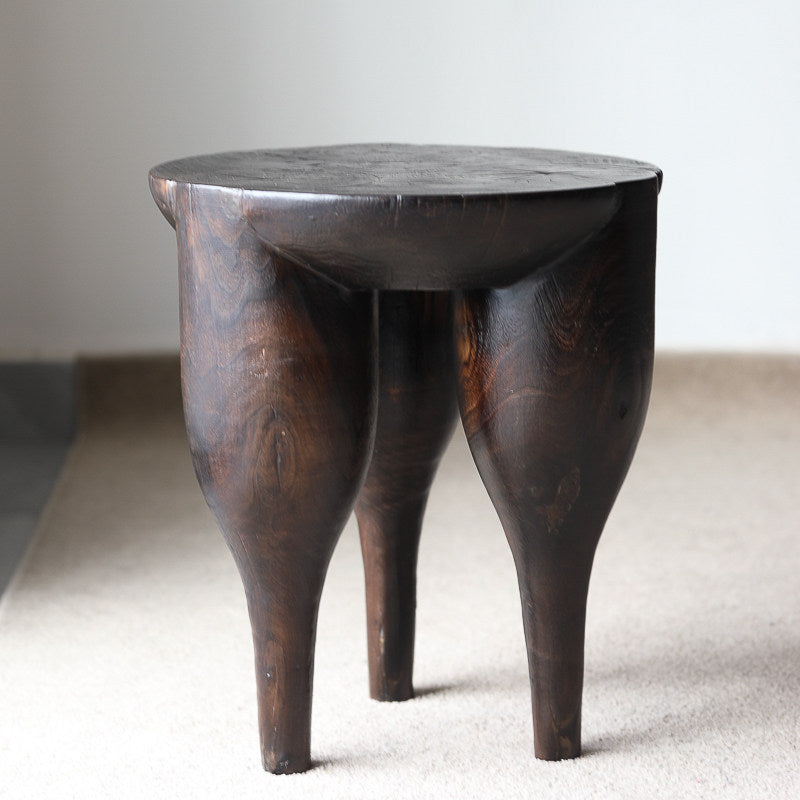 silenceafterrain - Sculptural Solid Wood Accent Stool – Charcoal Black
