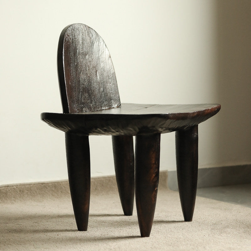silenceafterrain - Sculptural Solid Wood High-Back Chair – Charcoal Black