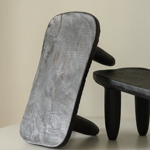 silenceafterrain - Low Solid Wood Bench & Side Table – Black Wabi-Sabi Accent