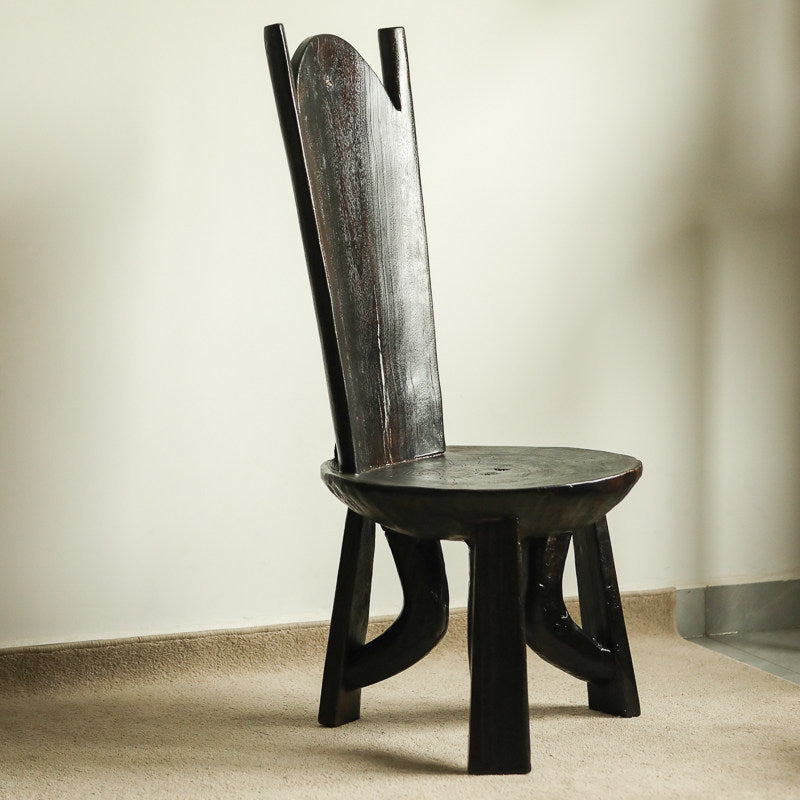 silenceafterrain - Sculptural High-Back Solid Wood Chair – Charcoal Black