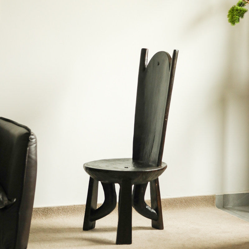 silenceafterrain - Sculptural High-Back Solid Wood Chair – Charcoal Black