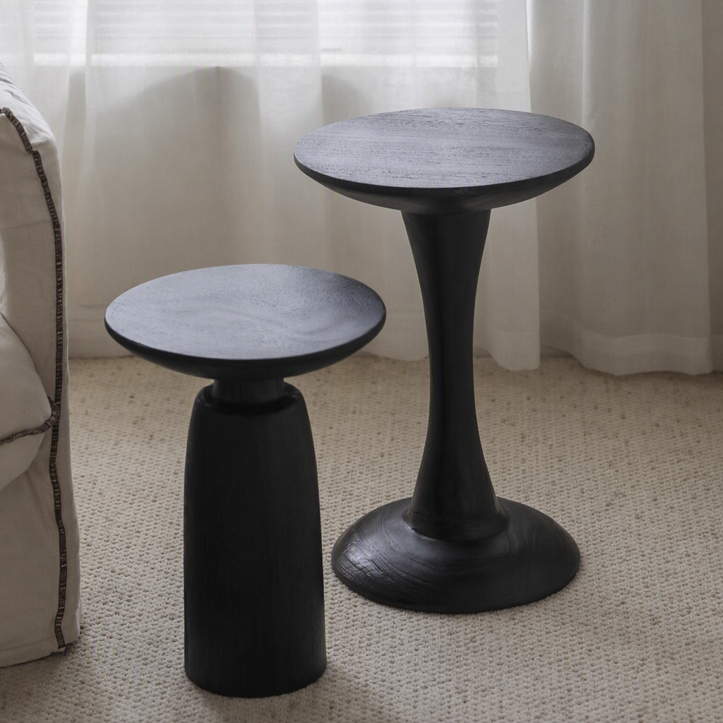 silenceafterrain - Sculptural Black Wood Pedestal Side Table