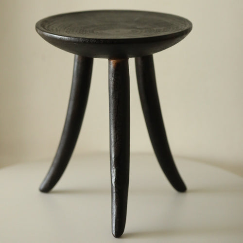 silenceafterrain - Round Solid Wood Stool & Side Table – Charcoal Black Wabi-Sabi Accent