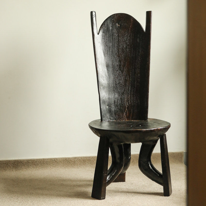 silenceafterrain - Sculptural High-Back Solid Wood Chair – Charcoal Black