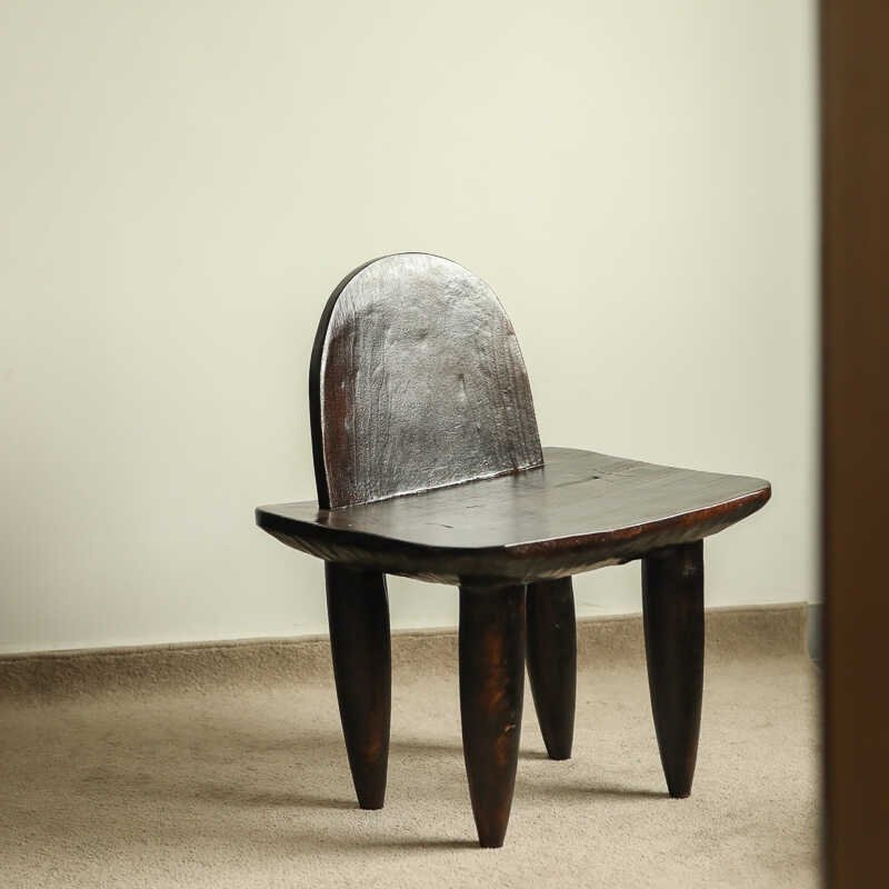 silenceafterrain - Sculptural Solid Wood High-Back Chair – Charcoal Black