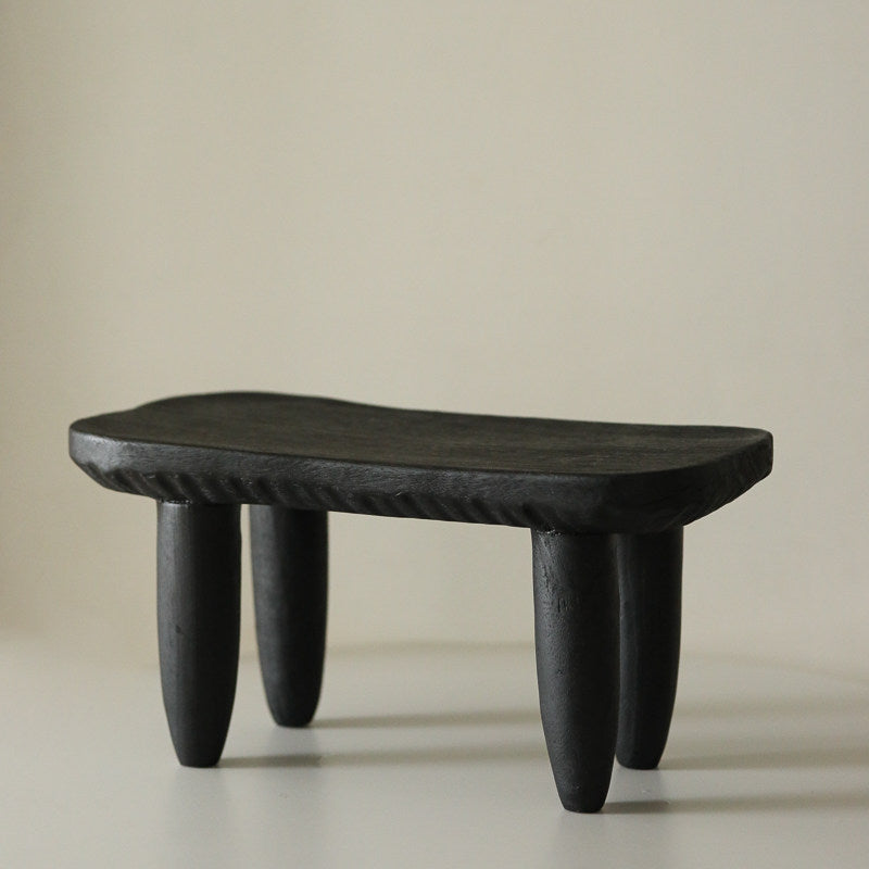 silenceafterrain - Low Solid Wood Bench & Side Table – Black Wabi-Sabi Accent
