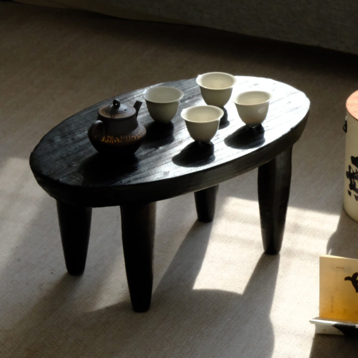 silenceafterrain - Black Solid Wood Low Table – Wabi-Sabi Accent Piece