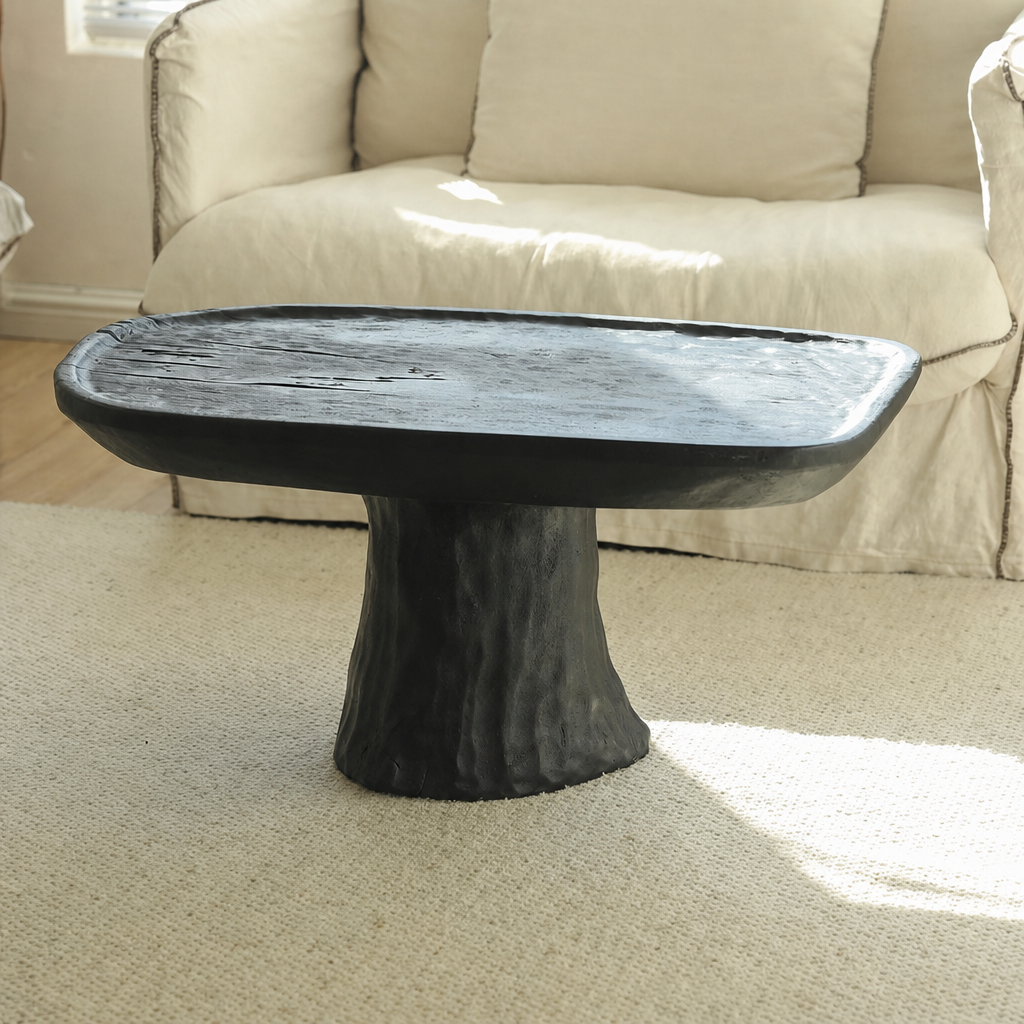 silenceafterrain - Sculptural Solid Wood Tea Table – Black Wabi-Sabi Coffee Table