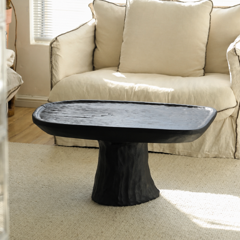 silenceafterrain - Sculptural Solid Wood Tea Table – Black Wabi-Sabi Coffee Table